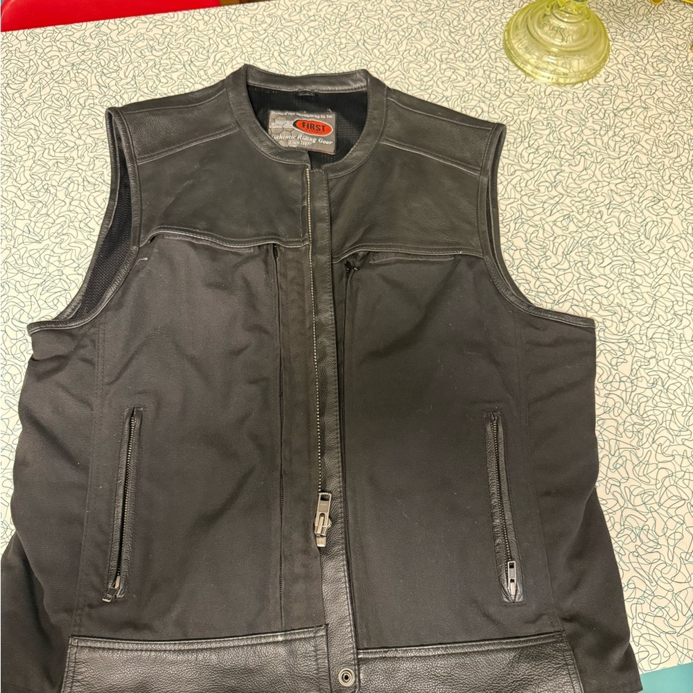 Men's Black Leather/Canvas Riding Vest